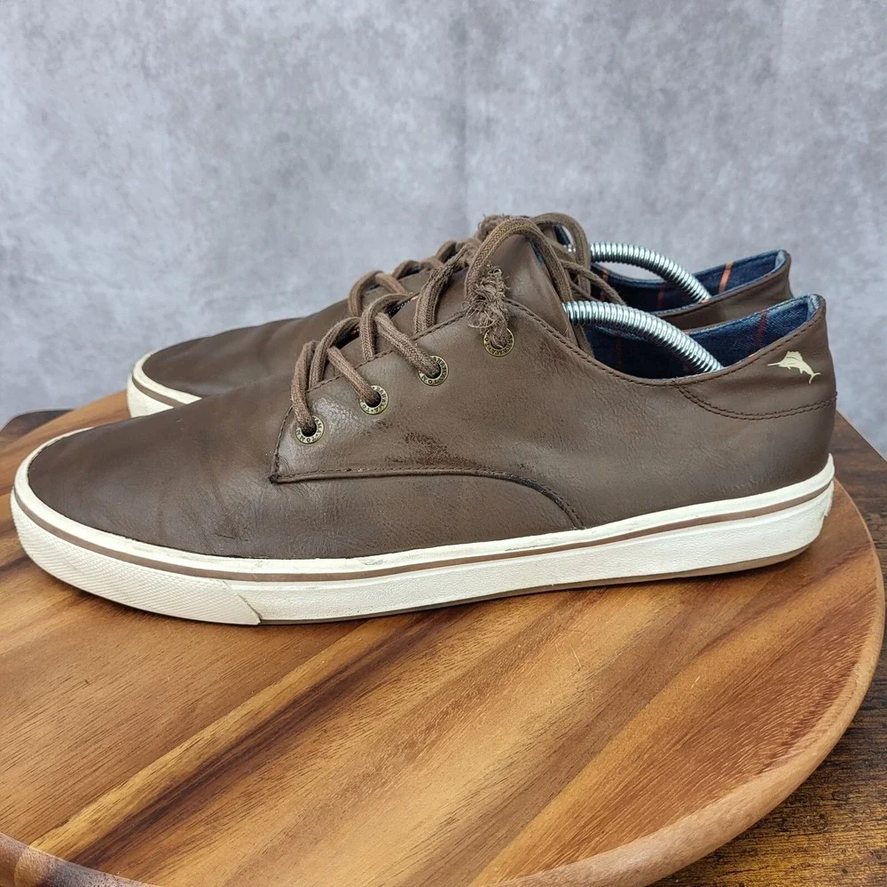 Tommy Bahama Sneakers Mens 12‎ D Brown Faux Leather Oxfords Comfort Shoes